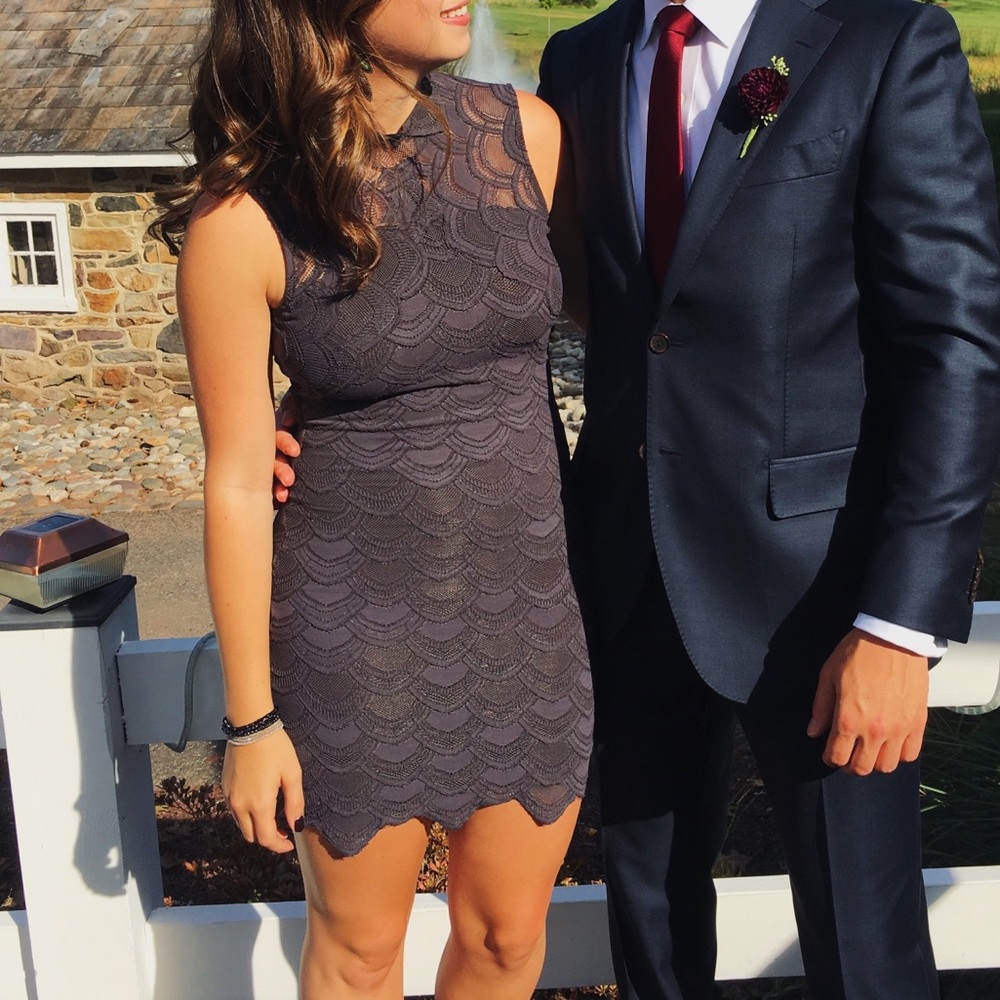 NIGHTCAP scalloped grey dress